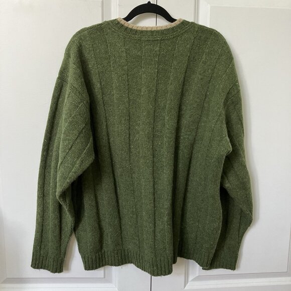 Vintage London Fog Sweater Mens L Green Wool Ribbed V-neck Academia Grandpa - Picture 4 of 7